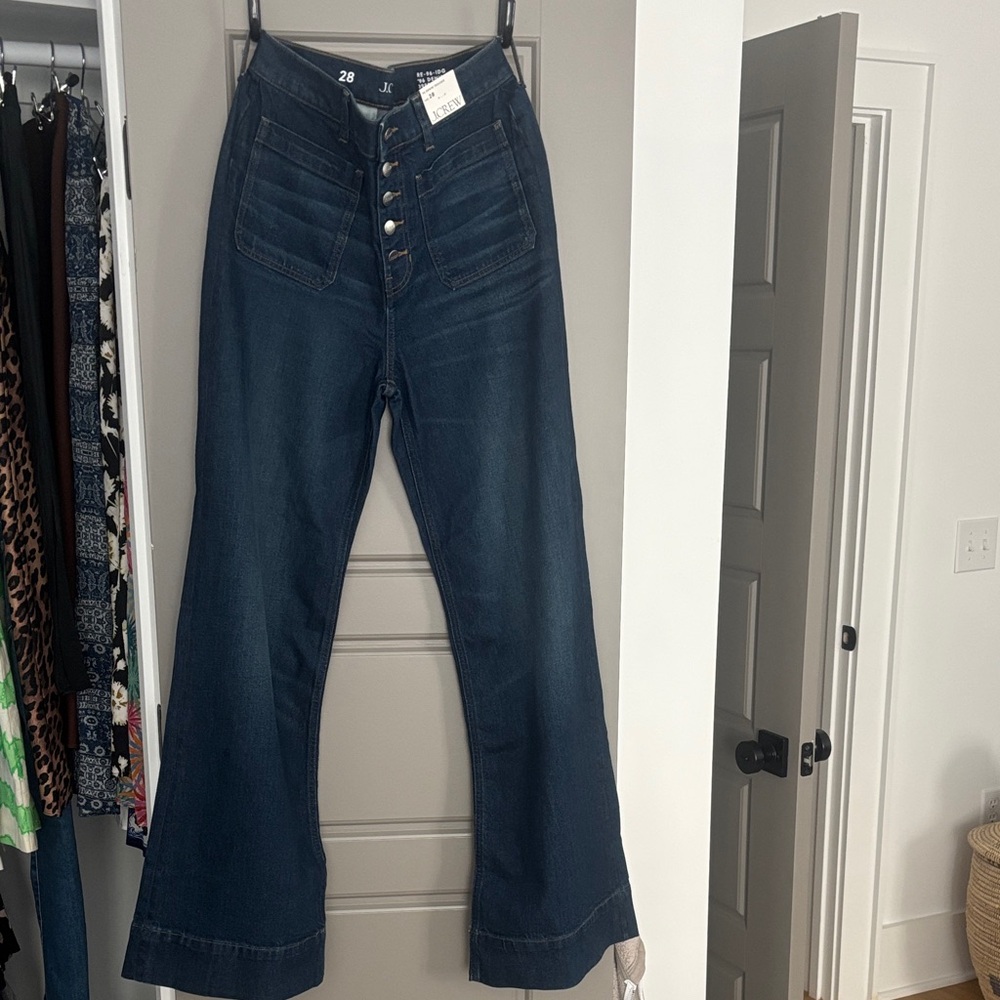 J Crew Dark Indigo Flare Trouser Jeans w wide hem